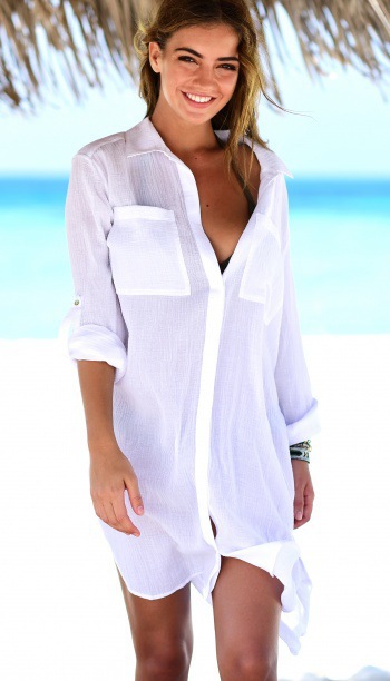 F4814-1 Cute Swimsuit cover up Beach Cover up White Tunics